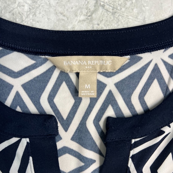 Banana Republic Navy and White Stretch 3/4 Sleeve Geometric Print Shift Dress M - Picture 7 of 8